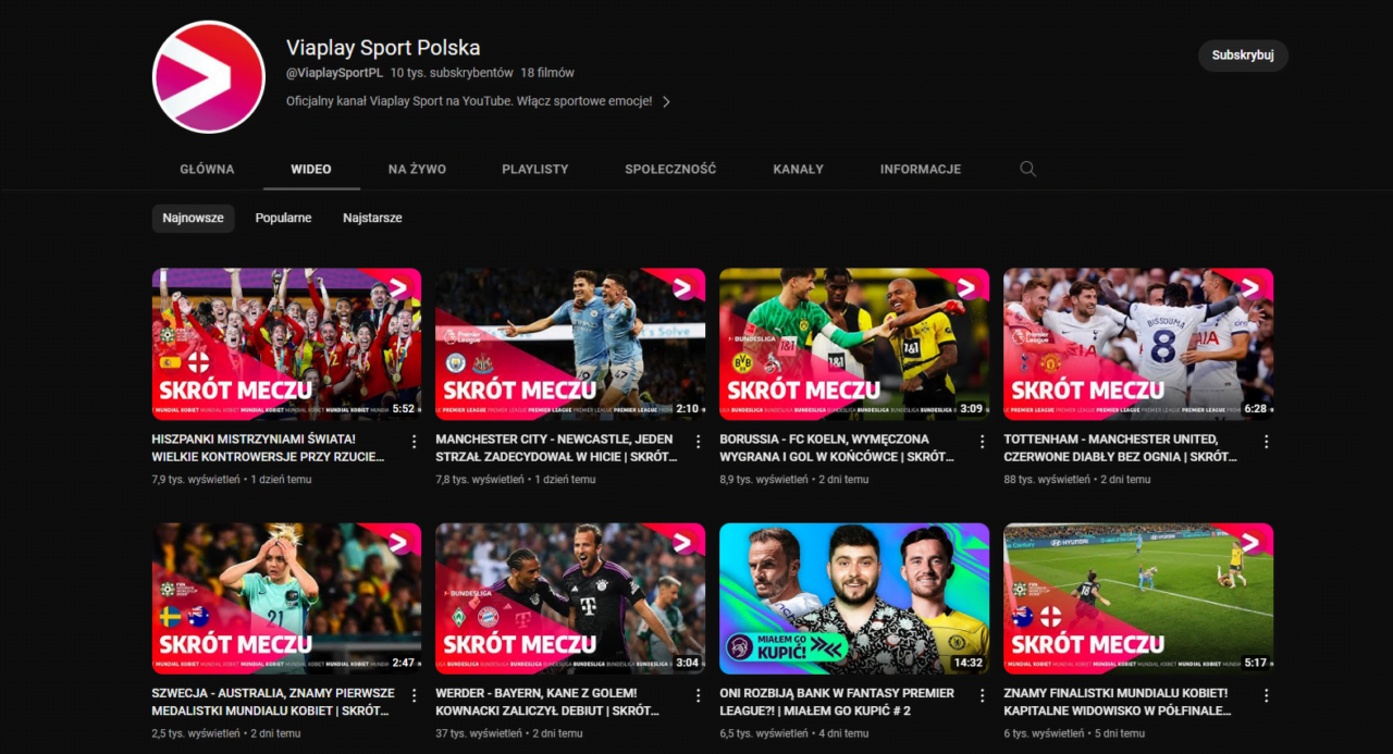 Viaplay ma polski kanał na YouTube ze skrótami meczów i programami eksperckimi