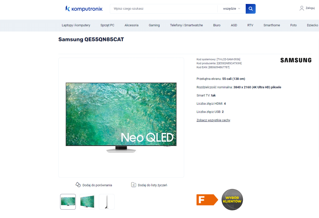 55-calowy Samsung z 4K taniej o 1500 złotych