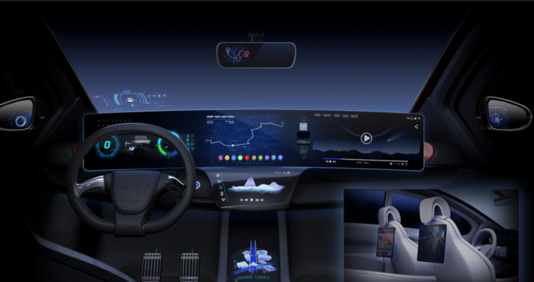 Wnętrze nowoczesnego samochodu z superkomputerem od Nvidia