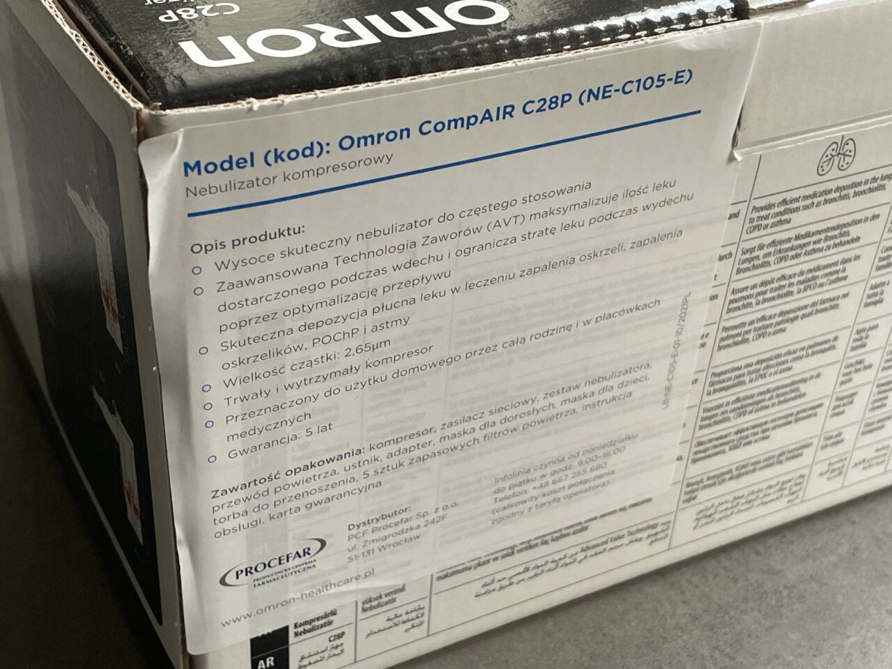 nebulizator kompresorowy recenzja  Omron C28P (NE-C105-E) opakowanie i akcesoria