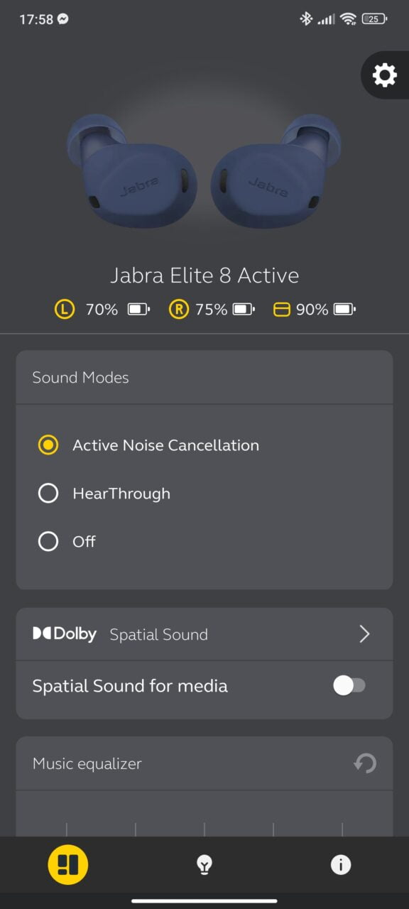Grafika przedstawiająca program do sterowania słuchawkami Jabra Elite 8 Active