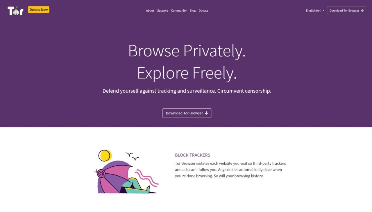 strona internetowa przeglądarki Tor służającej do działania Dark Web