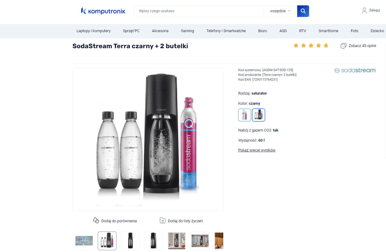 SodaStream Terra z dwoma butelkami to sprzęt, w który warto zainwestować