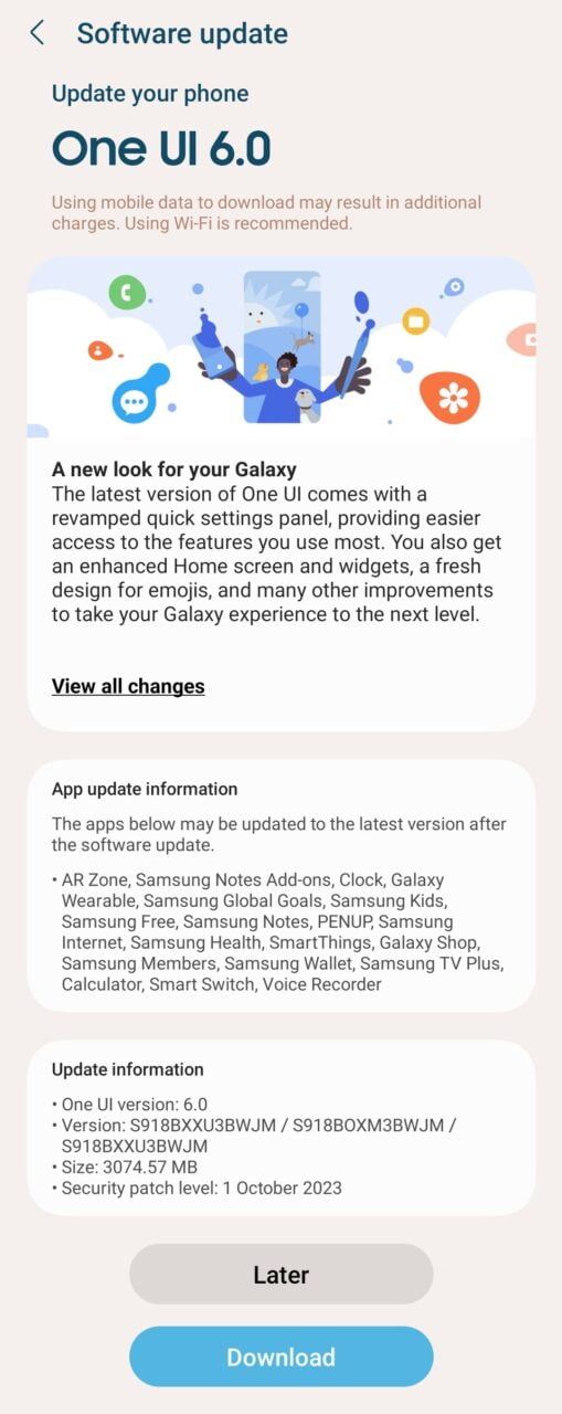 android 14 one ui 6.0 aktualizacja zrzut ekranu
