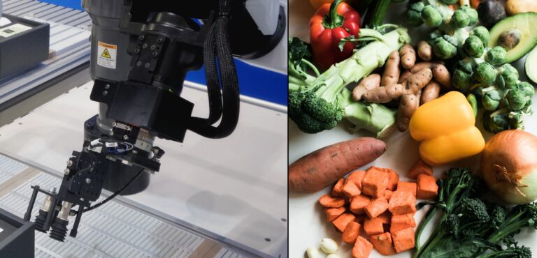 Robot, a obok sterta warzyw