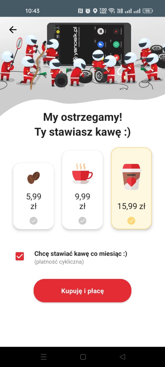Zrzut ekranu z aplikacji Yanosik