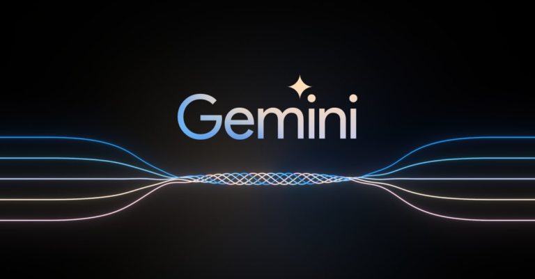 Grafika z napisem "Gemini" w centrum na czarnym tle, z dwiema liniami świetlnymi łączącymi się w punkt i przechodzącymi przez sieć z efektem świetlnym. Gemini częścią MedLM w przyszłości