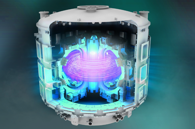 Tokamak ITER, grafika pokazująca przekrój tokamaka wykorzystywanego do fuzji jądrowej