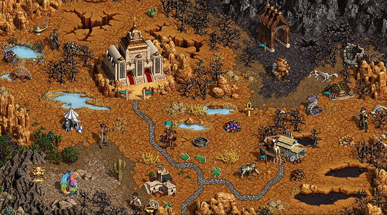 Screen z dodatku Horn of The Abbys do gry Heroes of the Might and Magic 3 pokazujący nowe tereny.