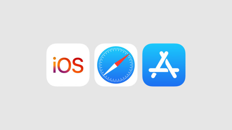 Ikony aplikacji iOS, Safari i App Store na szarym tle.