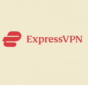 Logo ExpressVPN na jasnożółtym tle.