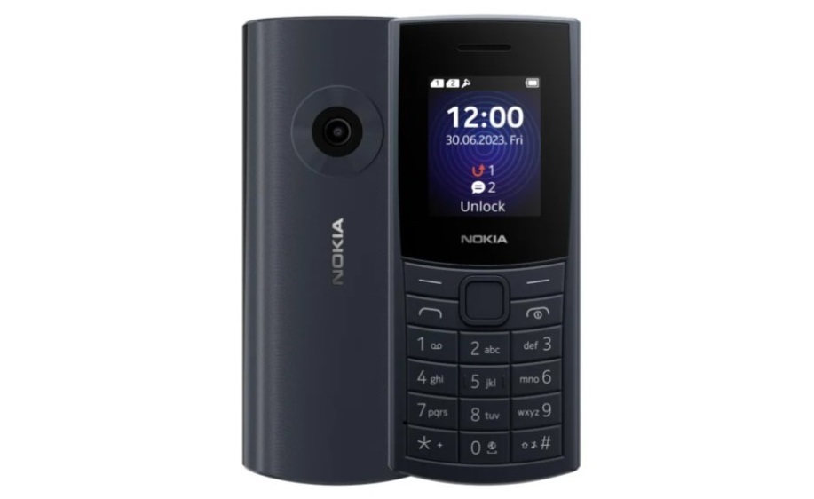 telefon komórkowy Nokia 110 4G z włączonym ekranem i godziną 12:00