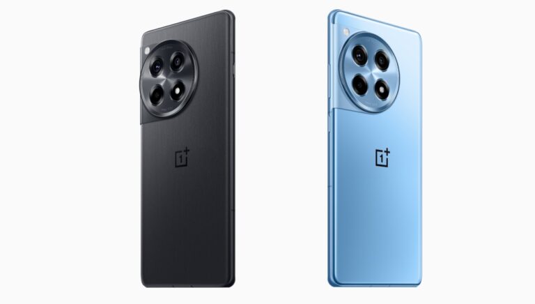 oneplus 12r dwa smartfony obrócone tyłem czarny i niebieski