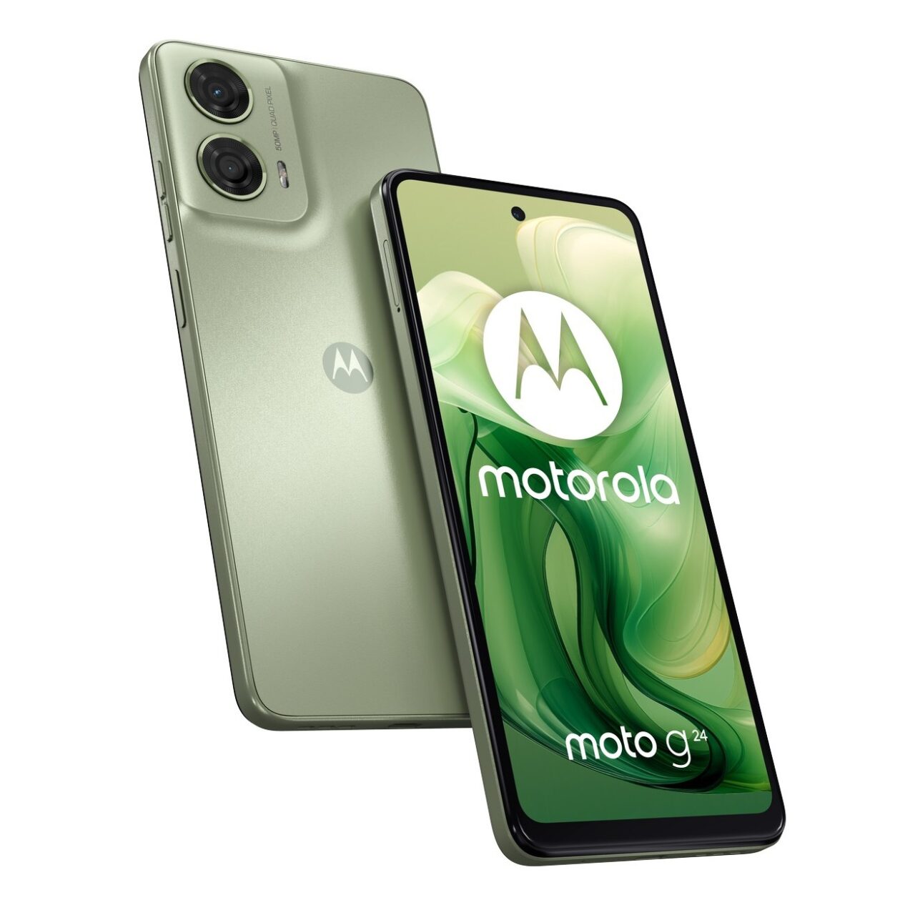 Smartfon Motorola moto g z podwójnym aparatem i logo Motoroli na tylnym panelu oraz ekranem z włączonym wyświetlaczem prezentującym logo Motoroli i nazwę modelu.