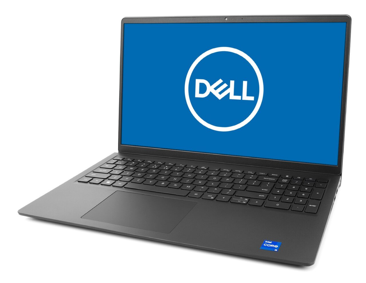 Laptop firmy Dell Vostro 3050 na białym tle, z otwartą klapą i widocznym logo Dell na ekranie.