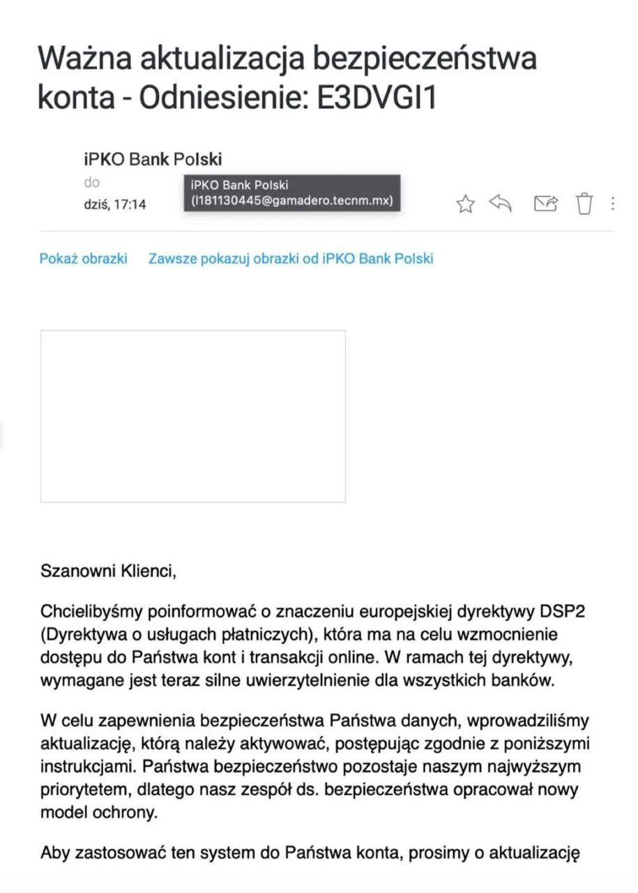 fałszywy mail od PKO BP