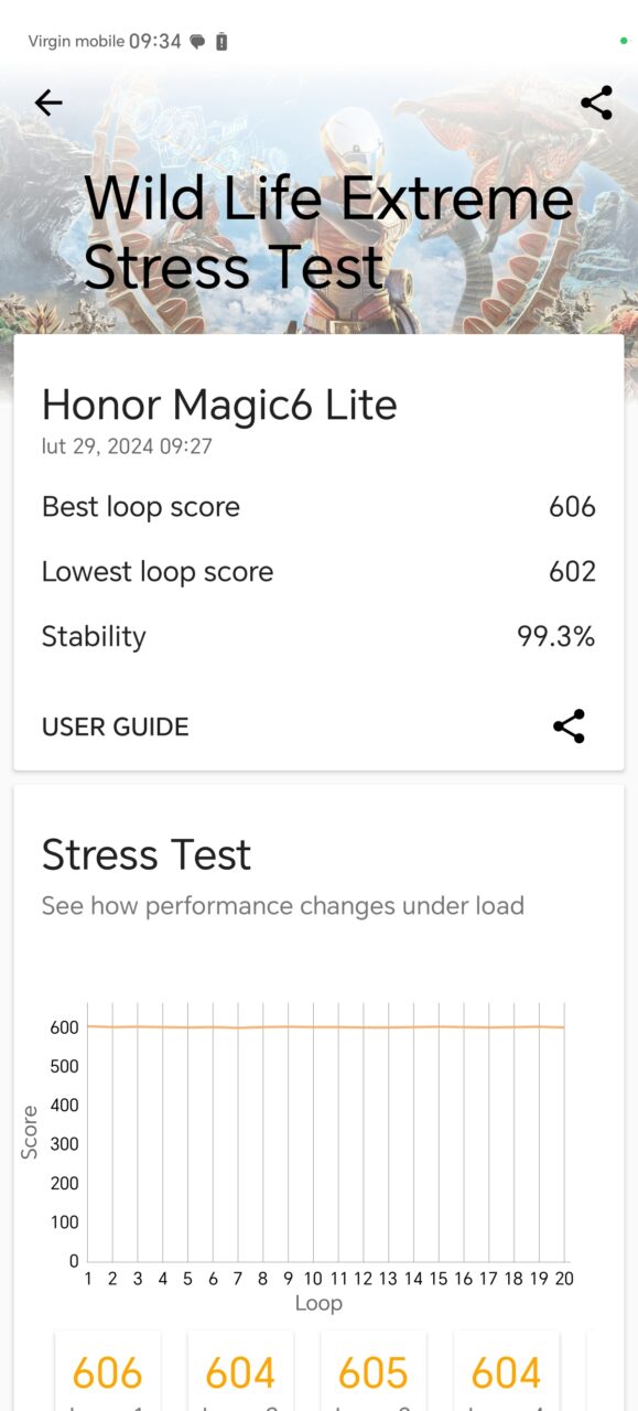 Honor Magic6 Lite, 3D Mark Stress test