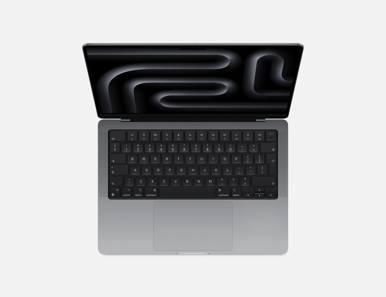 MacBook Pro M3. Zawartość alternatywna: Laptop widziany od góry z otwartym ekranem i widoczną klawiaturą oraz touchpadem.