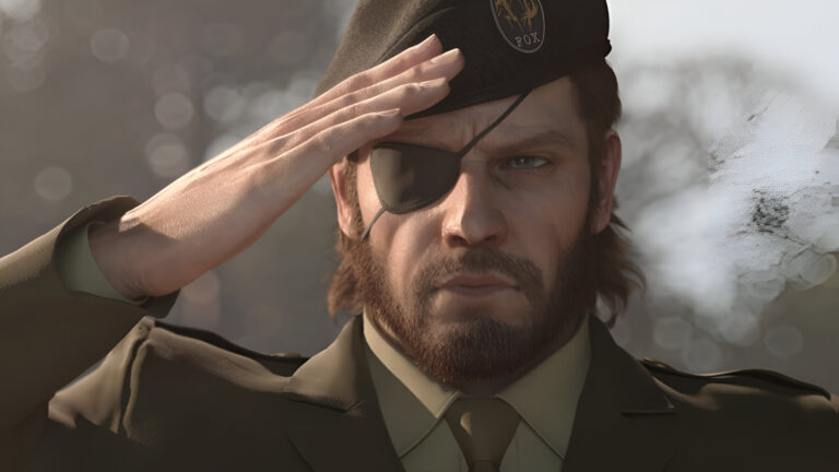 Mężczyzna w mundurze wojskowym salutuje wszystkim, których dotknęły zwolnienia w branży gier. Nosi czapkę z emblematem i okulary przeciwsłoneczne, ma brodę, wyraźne linie na twarzy wskazują na komputerową grafikę.