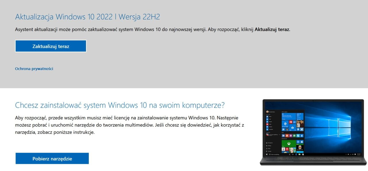 windows 10 iso zrzut ekranu ze strony microsoft