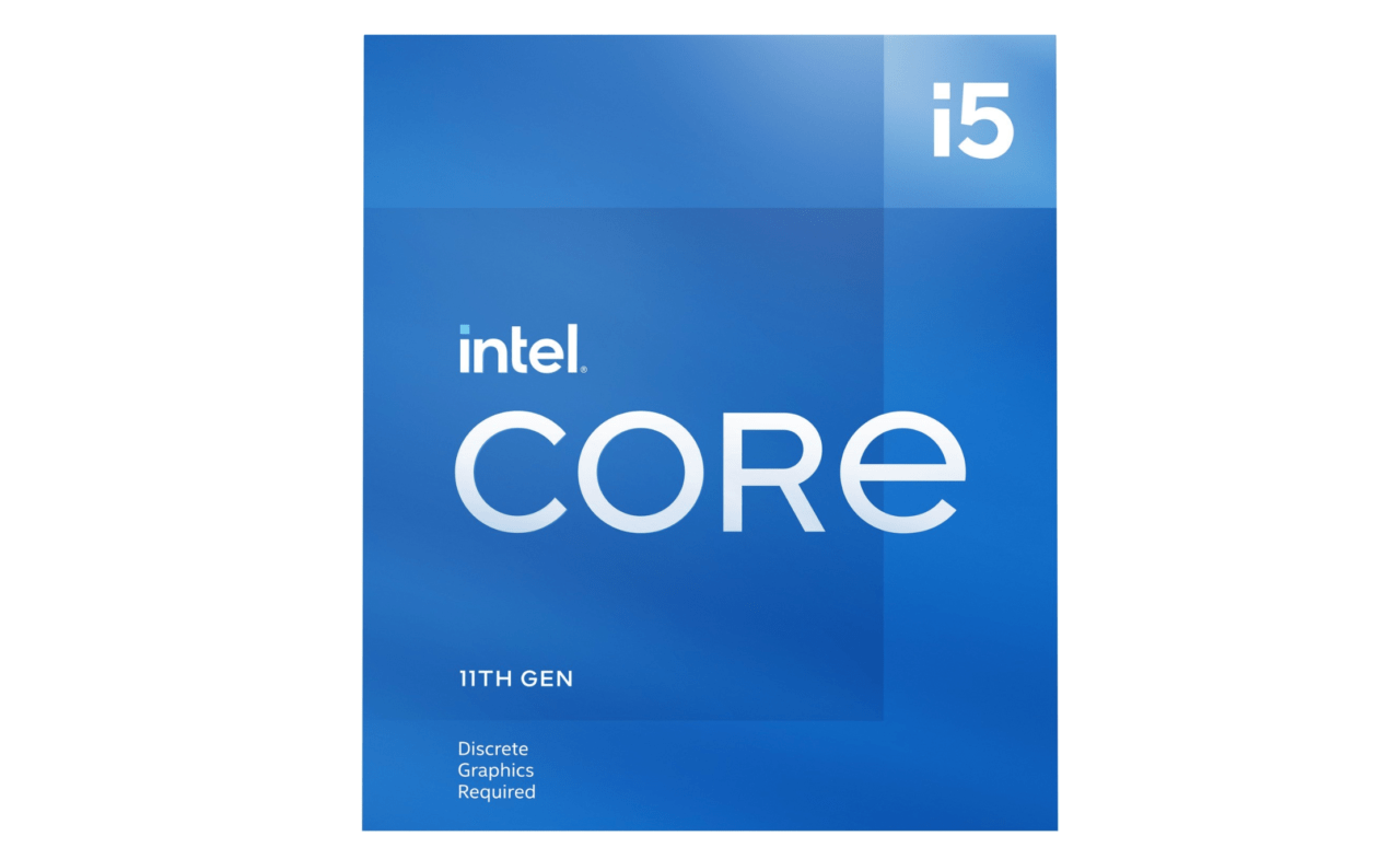 Opakowanie procesora Intel Core i5 11. generacji z napisem "Discrete Graphics Required".