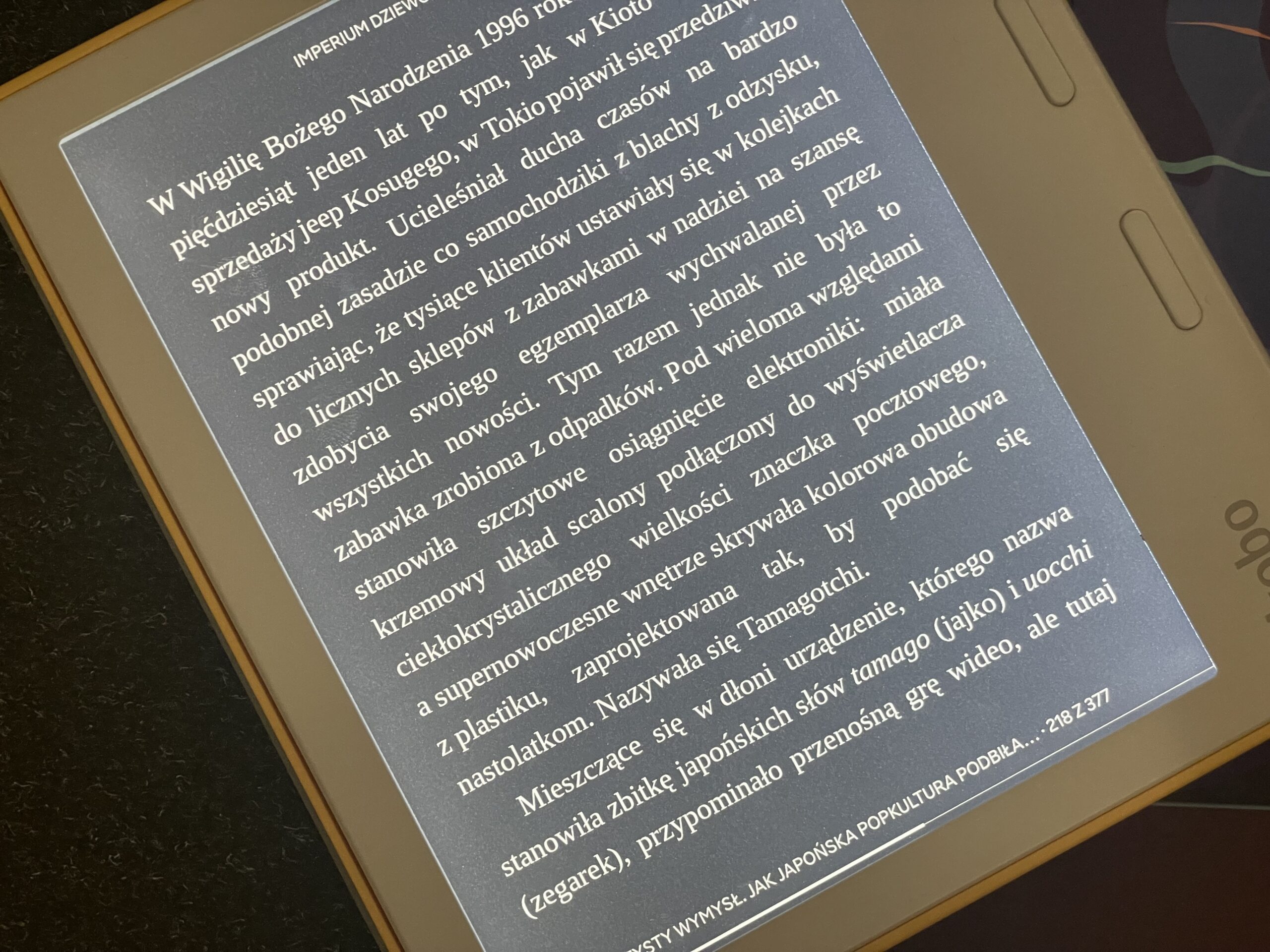 Fragment tekstu na ekranie czytnika e-booków.