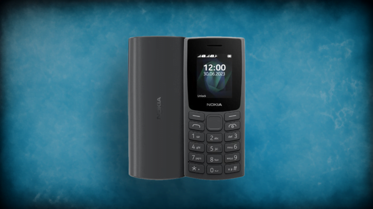 Czarny telefon komórkowy Nokia z klasyczną klawiaturą numeryczną na niebieskim tle.