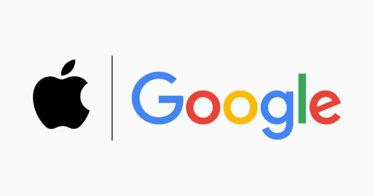 Logo Apple i Google na białym tle.