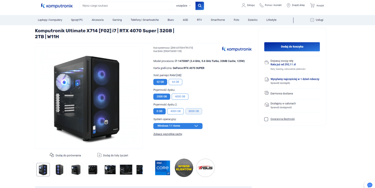 Wydajny PC do gier. Komputronik Ultimate X714 [F02] i7 | RTX 4070 Super | 32GB | 2TB | W11H - strona produktu na komputeronik.pl