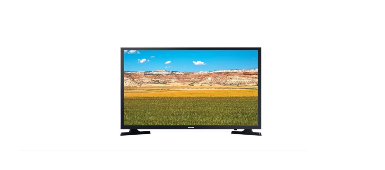 Telewizor Samsung z włączonym krajobrazem na ekranie.