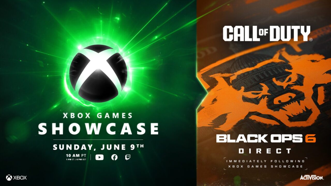 Plakat promujący Xbox Games Showcase i Call of Duty: Black Ops 6 Direct, które odbędą się w niedzielę, 9 czerwca o godzinie 10:00 czasu PT, 13:00 czasu ET i 18:00 czasu BST.