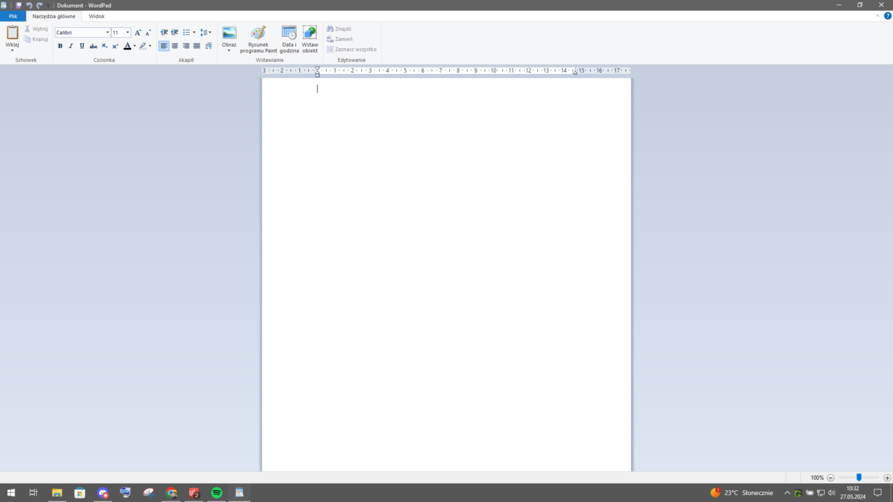 Pusty dokument w programie WordPad, dostępnymw starszych wersjach systemu Windows 11