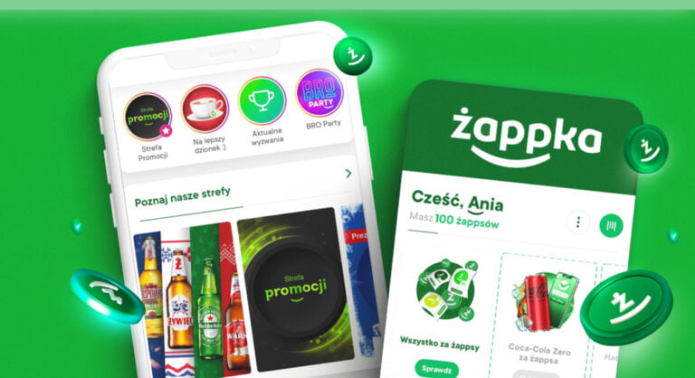 Aplikacja mobilna Żappka z różnymi ofertami promocyjnymi i nagrodami dla użytkowników.