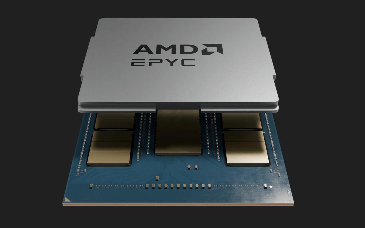 Procesor AMD EPYC na ciemnym tle.