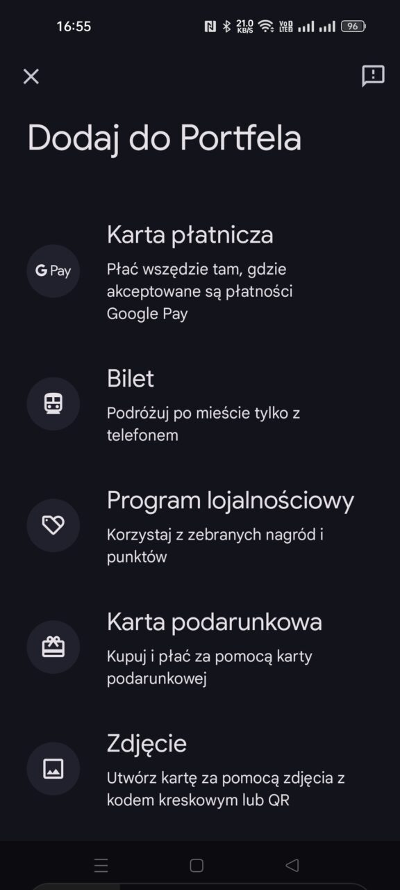 Google Wallet, zrzut ekranu