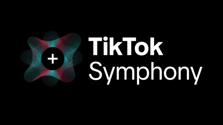 Logo TikTok Symphony z kolorowym wzorem w tle.
