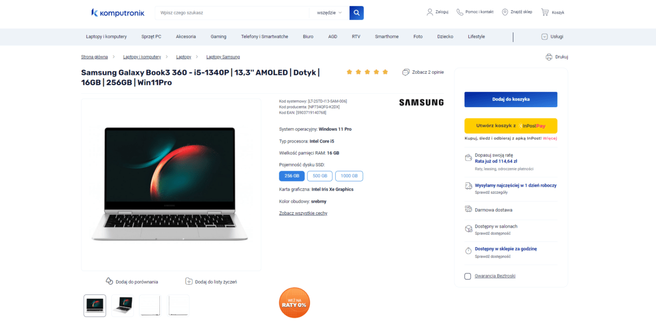 Samsung Galaxy Book3 360 - i5-1340P | 13,3" AMOLED | Dotyk | 16GB | 256GB | Win11Pro na stronie sklepu Komputronik.