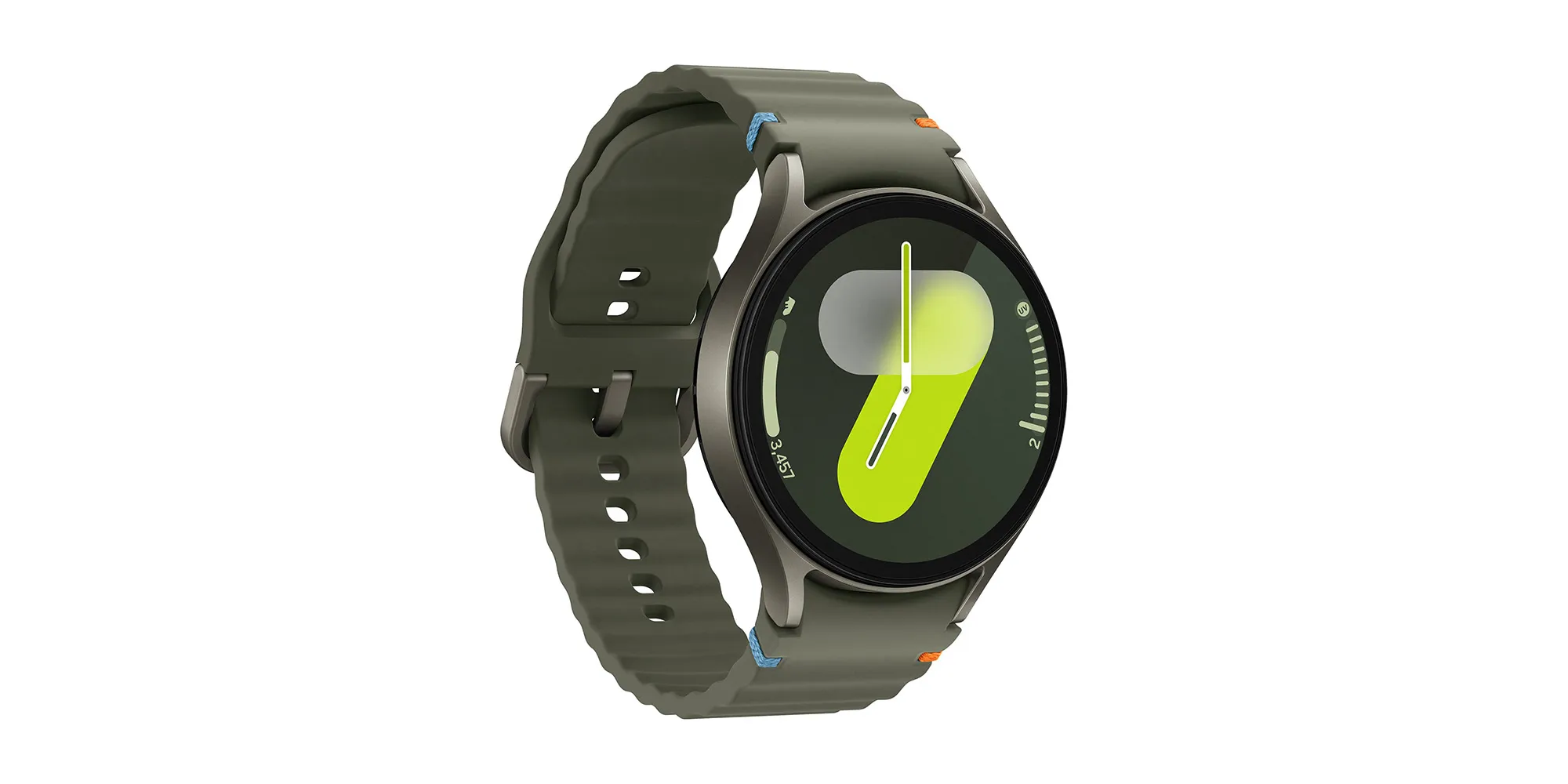 Zielony smartwatch z okrągłym wyświetlaczem i silikonowym paskiem.