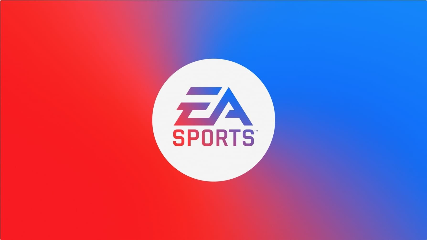 Logo EA Sports na tle gradientowym od czerwonego do niebieskiego.