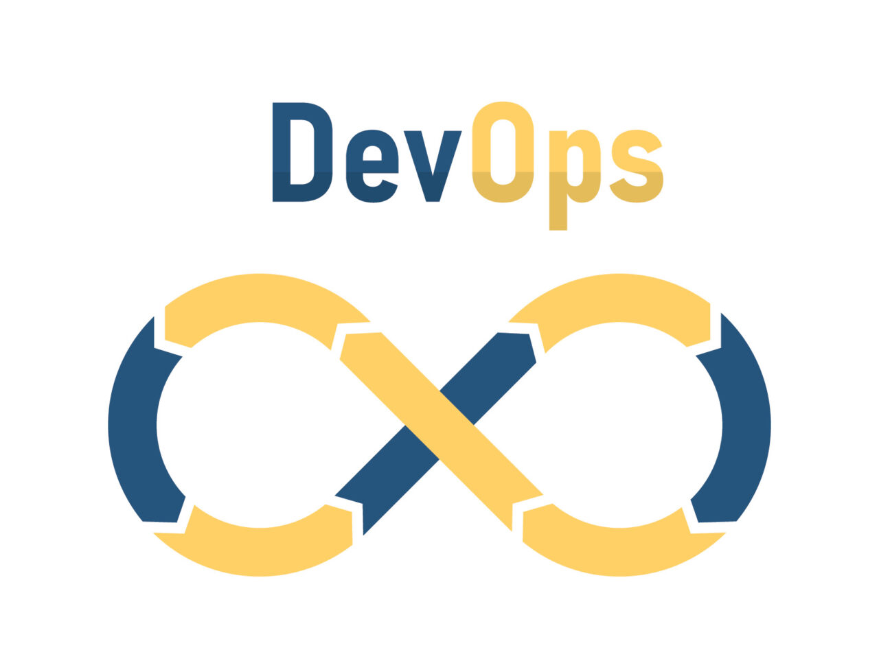 Logo DevOps z nieskończonością w kolorach niebieskim i żółtym.