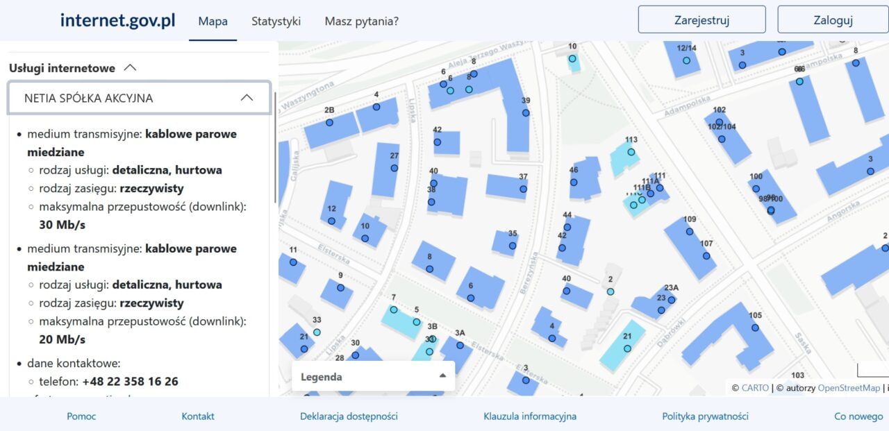 światłowód mapa ze strony internet.gov.pl