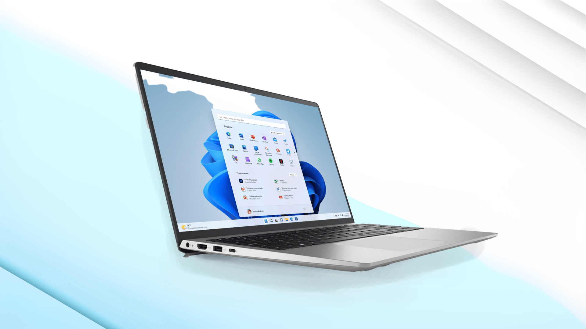 Laptop z systemem Windows 11 na jasnym tle.