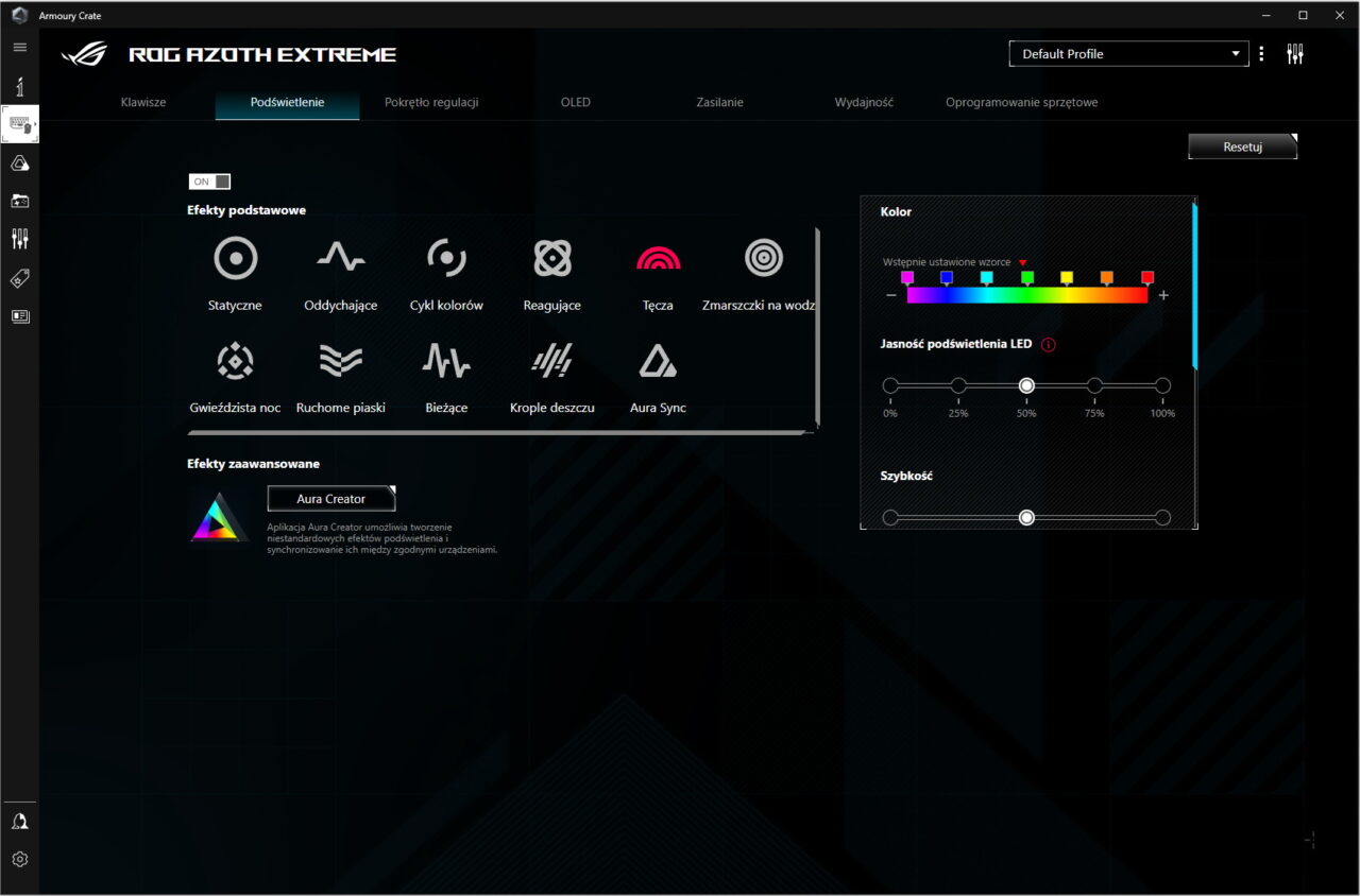 Armoury Crate – opcje podświetlenia RGB