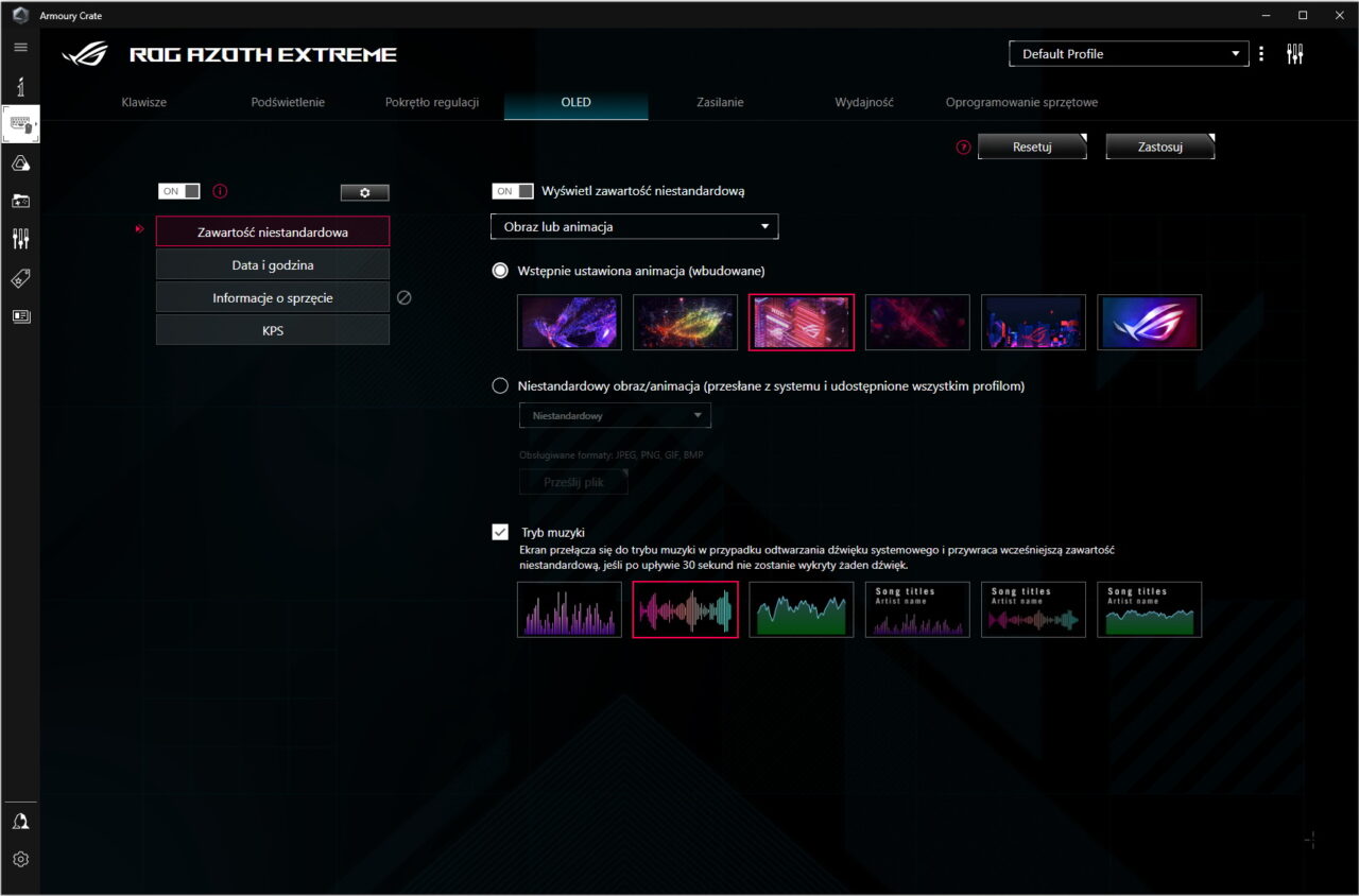 Armoury Crate – opcje ekranu OLED