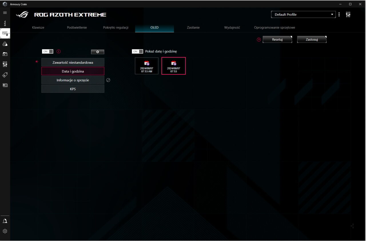 Armoury Crate – możliwość wyświetlania daty na ekranie OLED