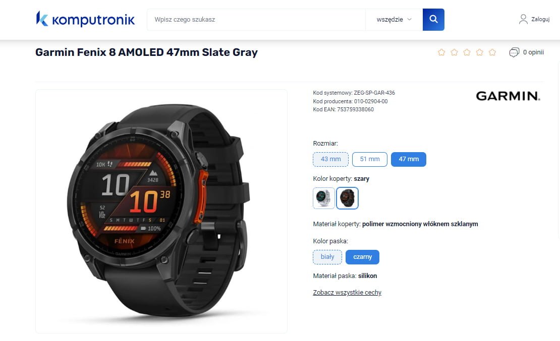 Garmin Fenix 8 AMOLED 47mm Slate Gray na stronie Komputronik.