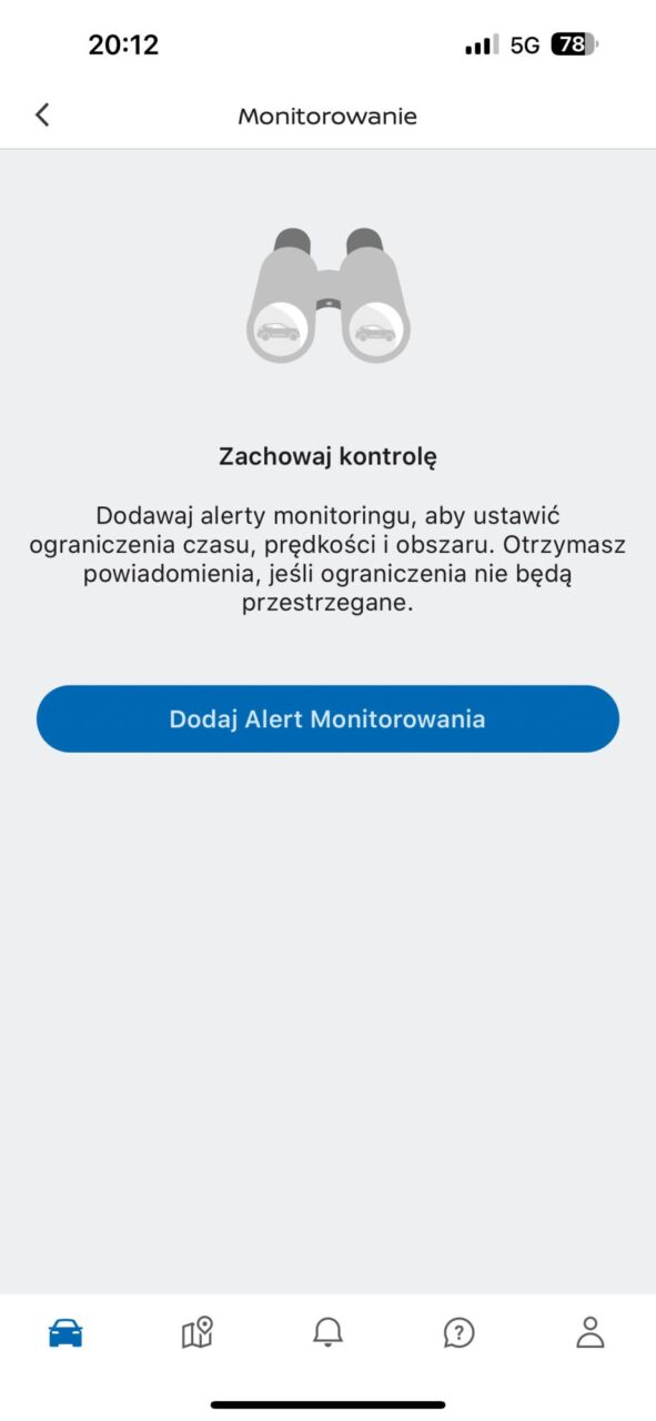 Ekran monitora ze grafiką lornetki oraz tekstem "Zachowaj kontrolę" i przyciskiem "Dodaj Alert Monitorowania".