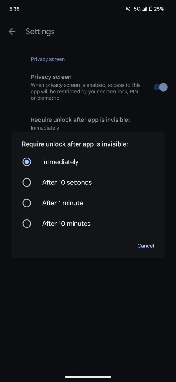 nowa funkcja blokowania dostępu do Google Authenticator w Android