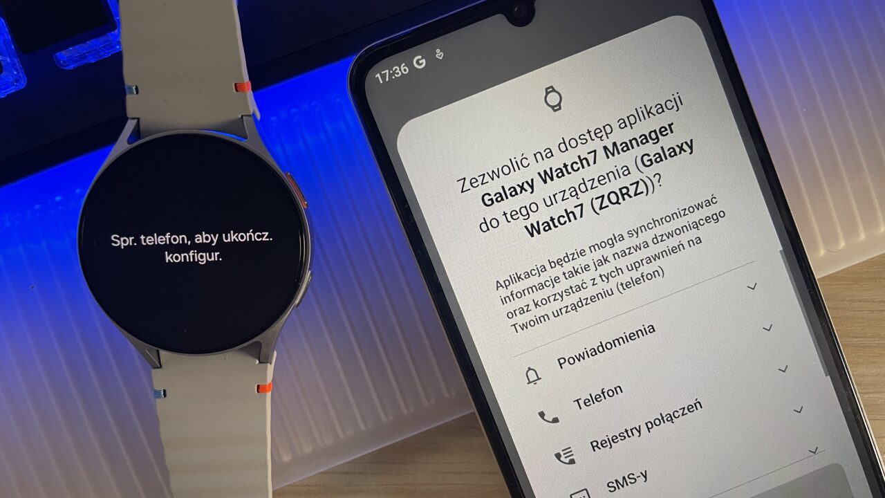 Smartwatch i telefon ze smartwatchem na ekranie z pytaniem o pozwolenie na dostęp do aplikacji.