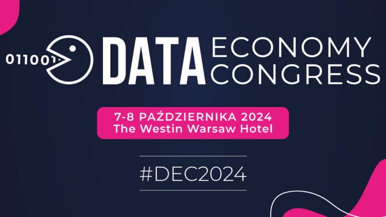 Logo i informacje o Data Economy Congress, który odbędzie się 7-8 października 2024 w The Westin Warsaw Hotel. #DEC2024.